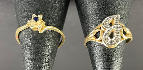 Pair Of 14k Gold Rings, One With Diamonds