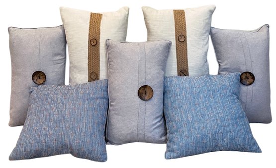 7 Blue & White Button Throw Pillows