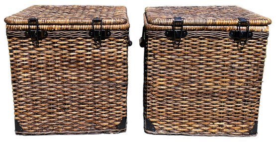 2 Large Woven Reed Storage Baskets
