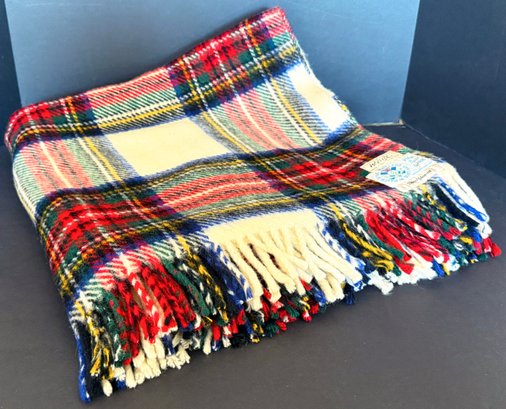 Vintage Scottish Wool Dress Stewart Plaid Throw Blanket