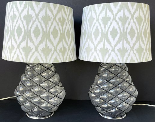 2 Unique Wire Framed Glass Table Lamps