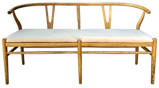 Gorgeous Wishbone Bench With Cream Upholstered Seat