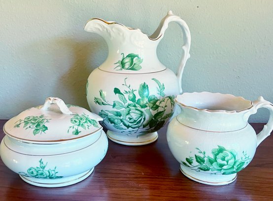 Antique K.T. & K. Vitreous China Pitcher, Sugar, And Creamer