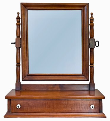 Vintage Solid Wood Dresser Top Mirror With Drawer