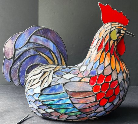 Vintage Stained Glass Rooster Lamp