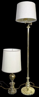 Swing Arm Floor Lamp & Vintage Brass Table Lamp