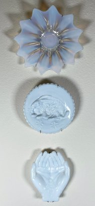 Trio Of Decorative Milk Glass Plates