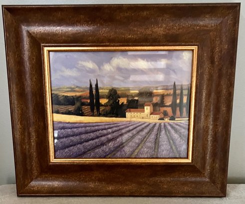 Art Work Of Lavender Fields In Brown/ Rust Frame