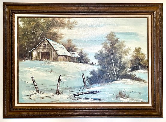 Vintage Original November Snow Painting Signed By J. Medina