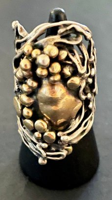 Gorgeous Brutalist Sterling And 14k Gold Ring