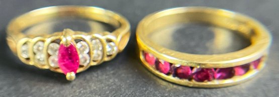 2 14k Gold, Diamond, And Pink Stone Rings