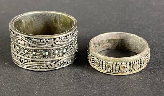 Pair Of Sterling And Marcasite Band Rings