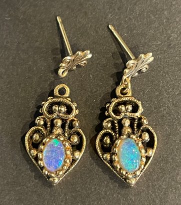 Pair Of 14k Gold And Opal Earrings, As Is