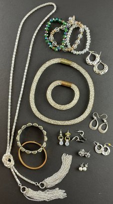 Assorted Costume Jewelry In Silver Tones