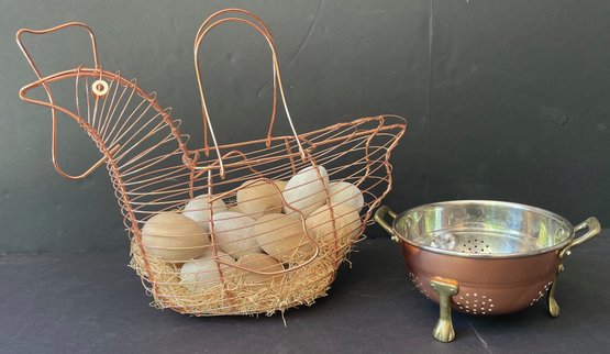 Fun Copper Berry Bowl And Egg Basket With Wooden Eggs