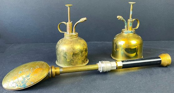 2 Vintage Brass Plant Misters & Hose Watering Attachment