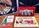 Vintage Ever-wear Houndstooth Travel Bar Case & Kit, Vintage Bar Books & Russian Vodka Shot Glasses