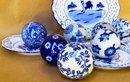 Lillian Display Plates, Salt Pinch Container With Lid, Blue And White Chinoiserie Porcelain Carpet Balls
