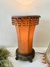 Beaded Console Lamp And 2 Feathered Lamp Shades
