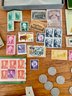 Cross & Garland Pens, Vintage Stamps, Mini Cigar Tin, $4 Of Nicklels, & Die Cast Car