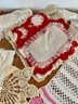 2 Gorgeous Hand Crocheted Aprons And Many Doilies