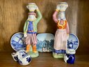 Painted French Quimper Candlesticks, Delft, & Other Ceramics
