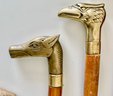 4 Canes, 2 With Brass Animal Heads, As Is