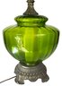 Amazing Mid Century 3 Way Switch Green Glass Lamp