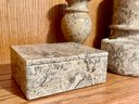 Stone Bookends, Coasters, Vase, & Box