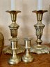 Brass Candlesticks, Vessels, & 4 Goblets