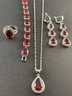 Sterling And Garnet Necklace, Earrings, Ring, And Bracelet