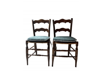 A Pair Of Walnut Antique Ladder Back Chairs