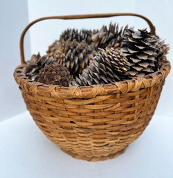 19 C. Split Oak Large Wicker Basket W Large Pinecones