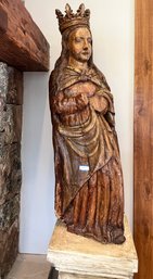 16th C. Carved Walnut Sculpture Of Female Saint