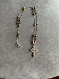 Tiger Eye And Cross Necklace