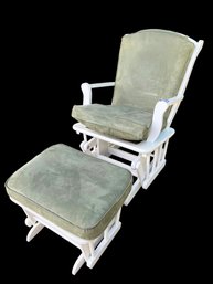 White Pained Wood Nursery Glider With Ottoman