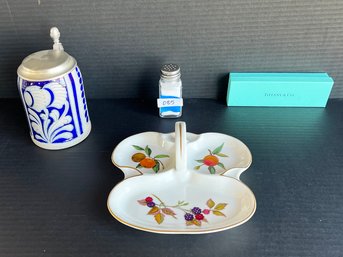 Lot- Tiffany Pens (3), Beer Mug, & Candy Plate