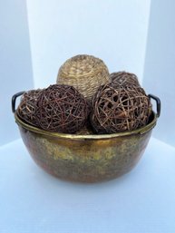 Beautiful Large Brass Bowl - 19th C. With 11 Twig Balls