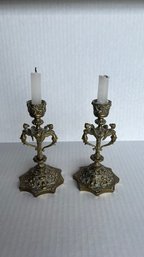 Ornate Brass Candlesticks With Angels