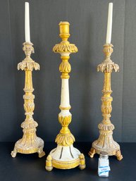 Lot Of 3 Wooden Vintage Candlesticks