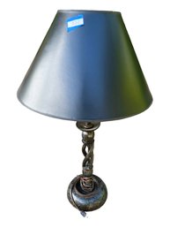 Exquisite Table Lamp- Hand-painted Carved Wooden, Black With Blue Roses & Gold Trim