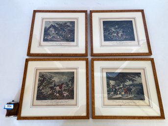 Gorgeous Set Of Antique Prints Of 4 English Hunting Dog Scenes - In Maple Frames