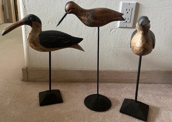 Wooden Bird Decor On Stand- Lot (3)