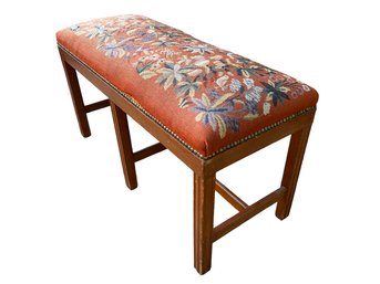 Vintage Needle Point Upholstered Bench- Wool