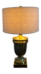 Pair Of Hollow Trophy-based Brushed Brass Lamp With Linen Shade