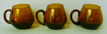 3 Amber Hand-blown (Blenko?) Glass Mugs
