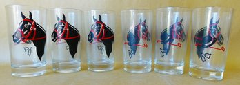 6 Mid-century Horse Themed Drinking Glasses
