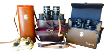 Bushnell And Town And Country Binoculars With Case, 1 Unknown Case With Broken Strap, New Opera Glasses