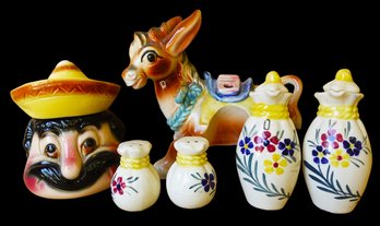 Ceramic Condiment Servers And Donkey Figurine