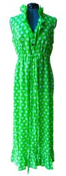 Montgomery Ward Summer Dress With Ruffle Collar. Green With White Flowers Size 13